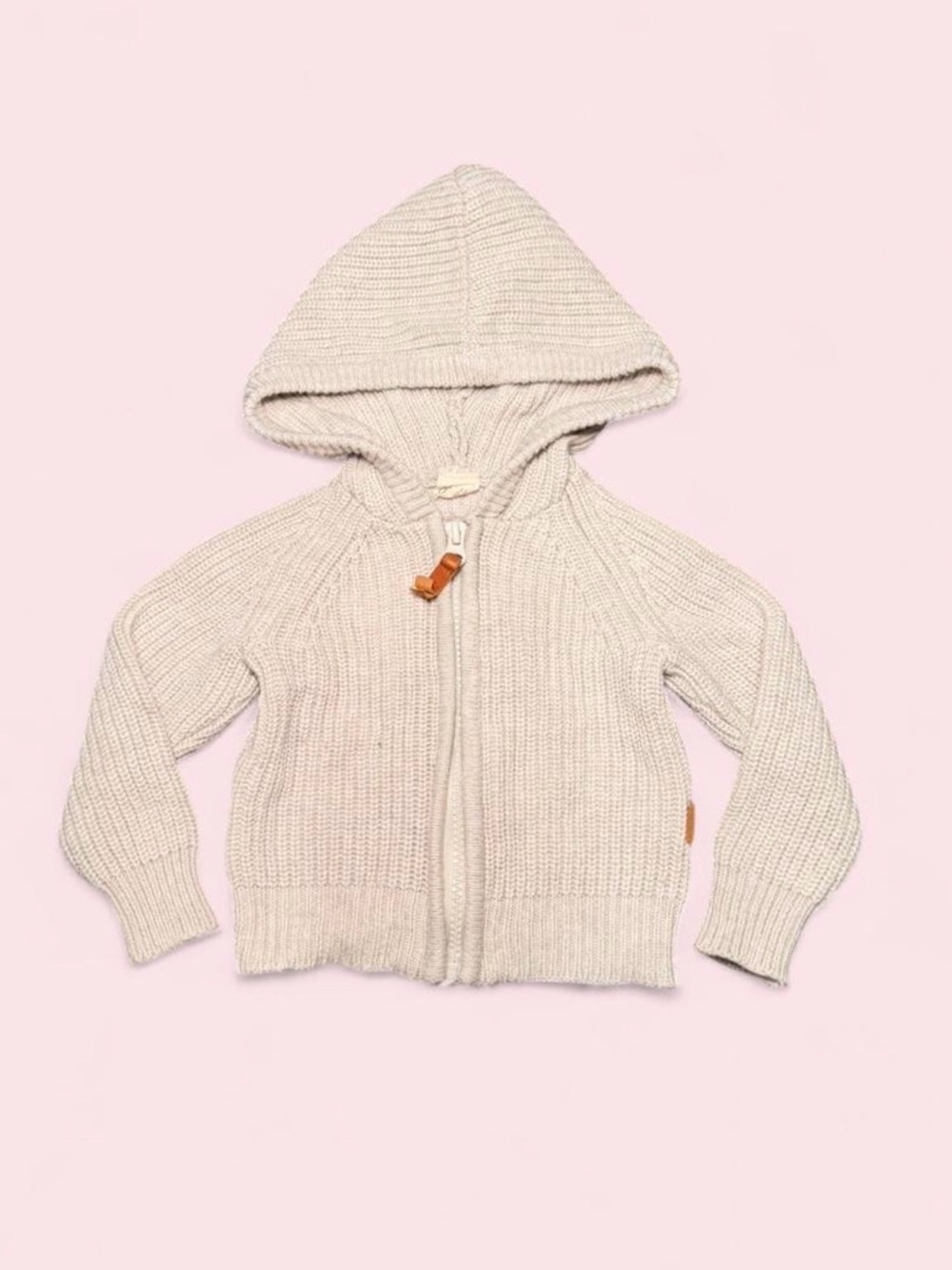 Goumi Organic Cotton Chunky Knit Hoodie Gray Baby 3-6M Cozy Sweater Jacket